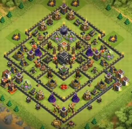 Clash Of Clans TH9 Trophy Push Base With Bomb Tower