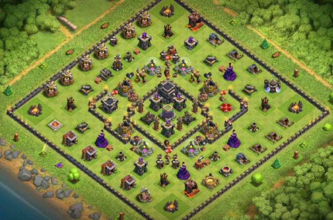 Town Hall 9 Trophy Base Link With Bomb Tower