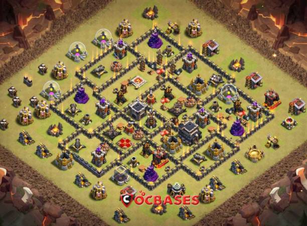 Town Hall 9 War Base Anti 2 Star With Bomb Tower